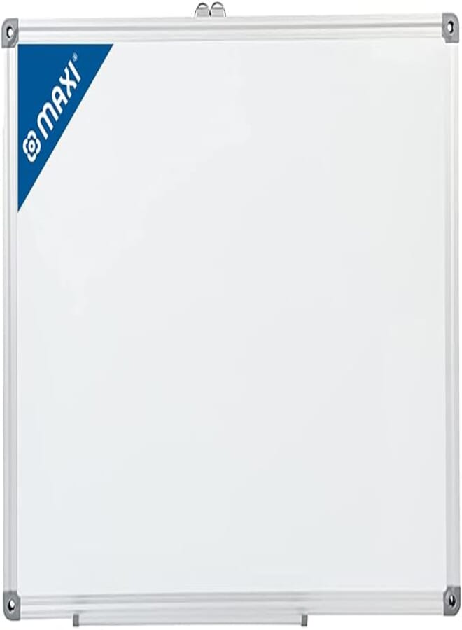 Maxi single sided magnetic whiteboard/dry erase board 45x60 cms with aluminium framed, white, 4560